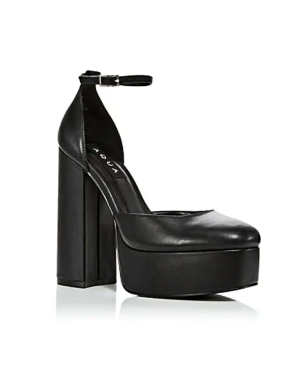 Aqua Lisa Women's Black Ankle Strap Platform Heels Size 7.5 (MSRP $138)